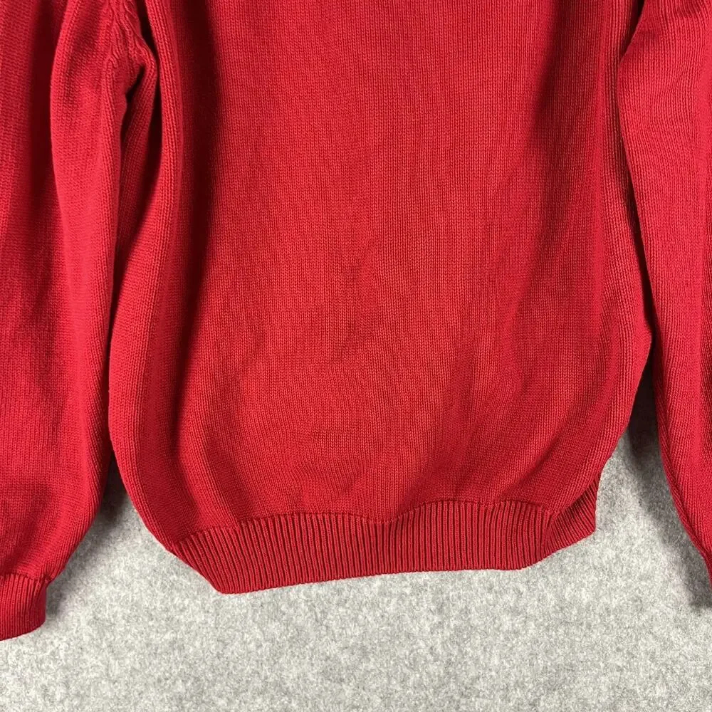 Vintage Lands End Drifter Sweater Mens XL‎ Red Knit Cotton V Neck USA Made 90s